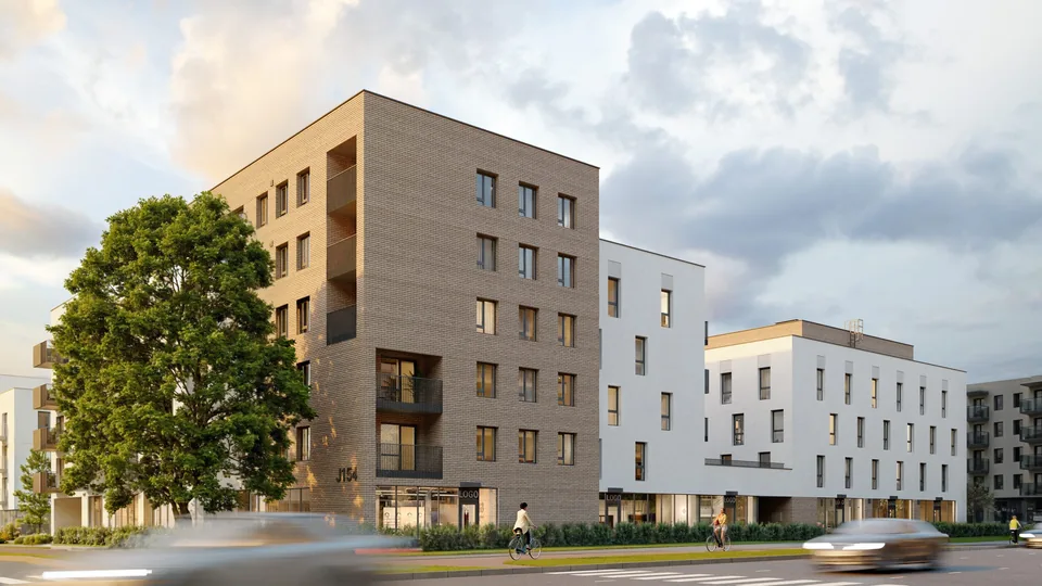 MODERNIST daugiabučių kvartalo Naujuosiuose Pašilaičiuose eksterjero vizualizacija.